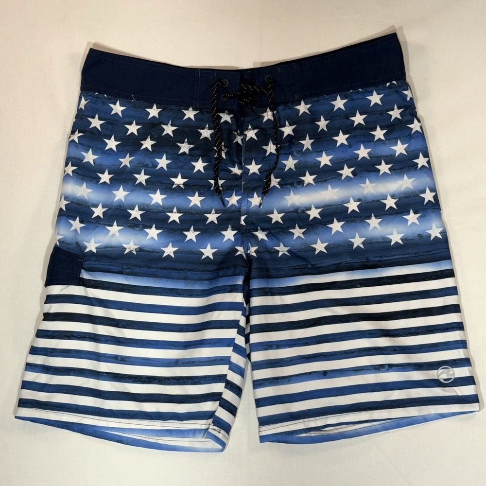 Ocean Current Men's‎ Shorts 36W x 9.5 Inseam Blue American Flag Stars Patriotic